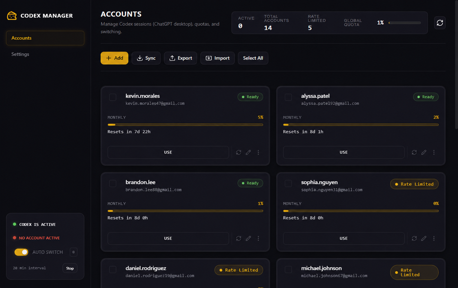 Codex Manager Dark Mode