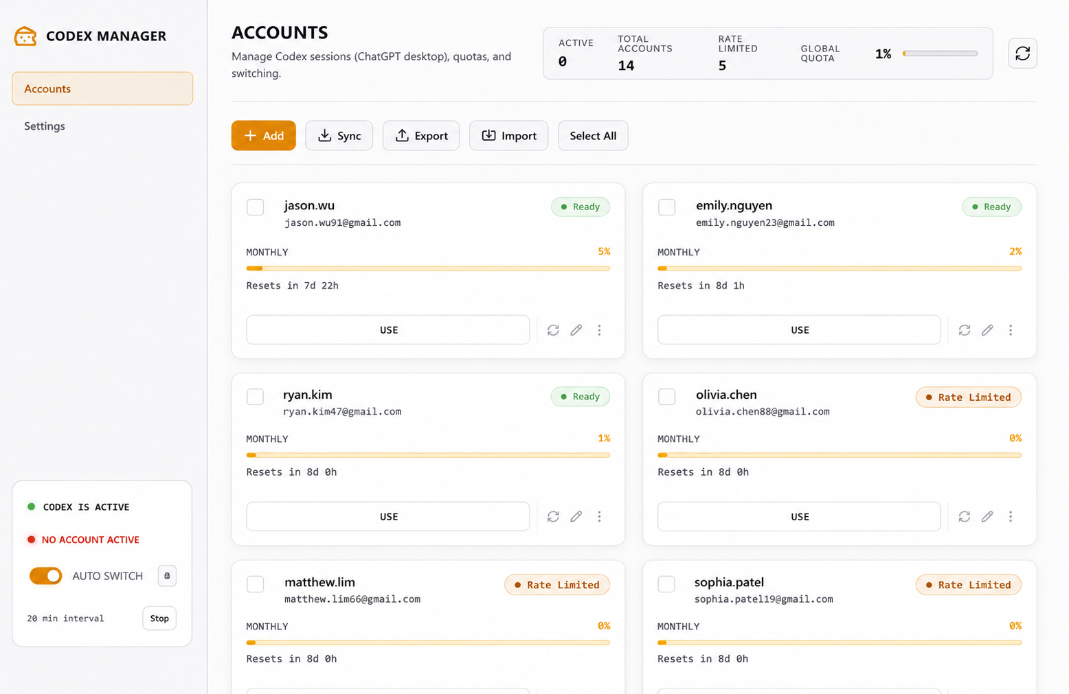 Codex Manager Light Mode